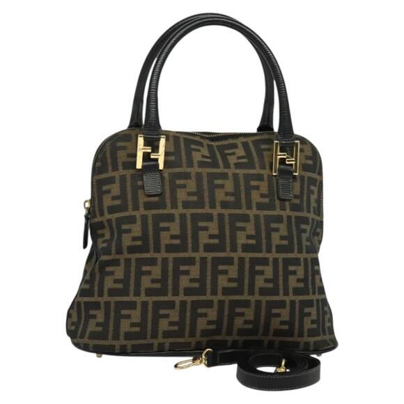 FENDI Zucca Canvas Hand Bag Black Brown Gold - Picture 1 of 12
